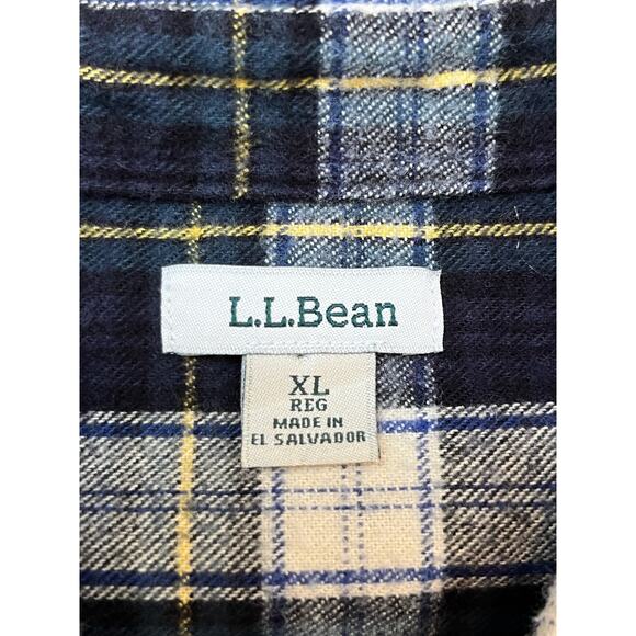 LL Bean Mens 1X Long Sleeve Flannel Blue White Plaid Button Front Shirt - Picture 2 of 8